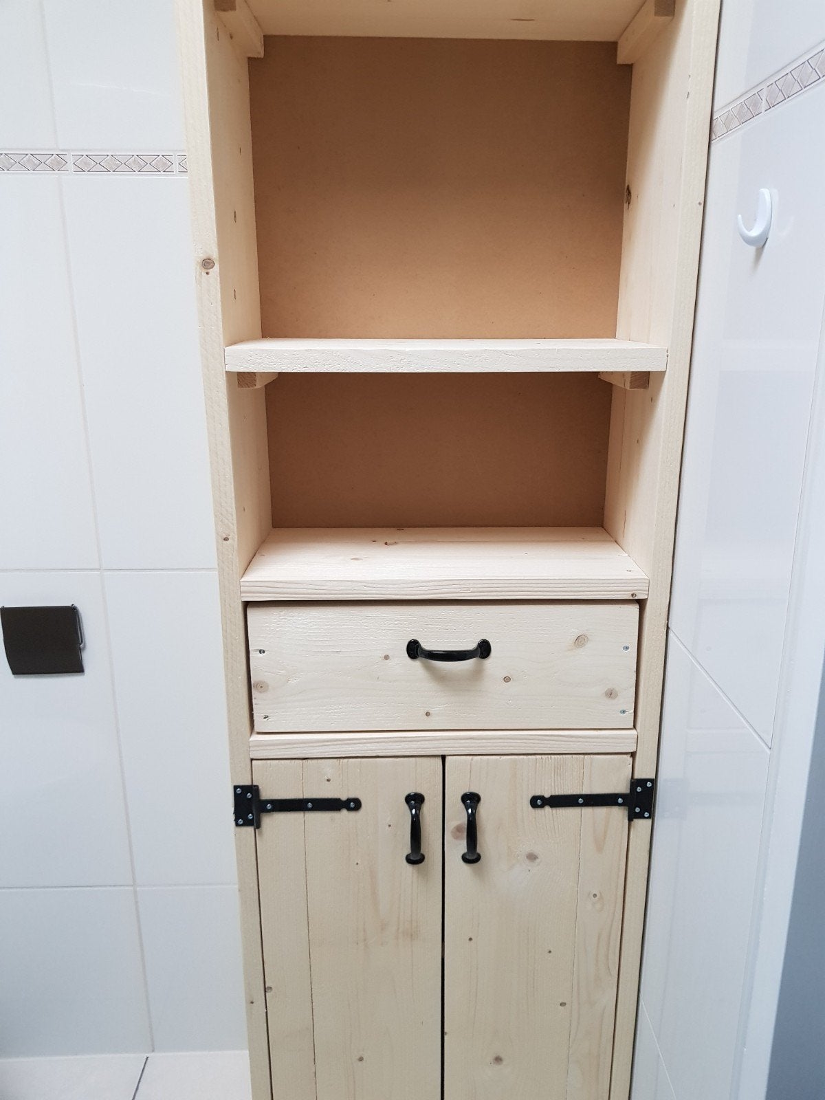 Hoge badkamer kast steigerhout, Ophalen, Nieuw, Bruin