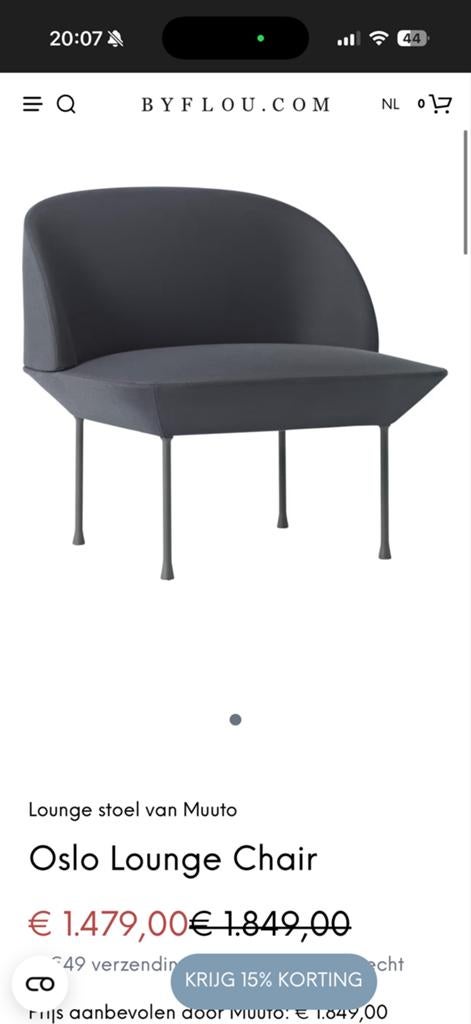 Muuto Otto lounge stoel grijs/designer Anderssen & Voll, Huis en Inrichting, Fauteuils, Scandanavisch modern design, Minder dan 75 cm