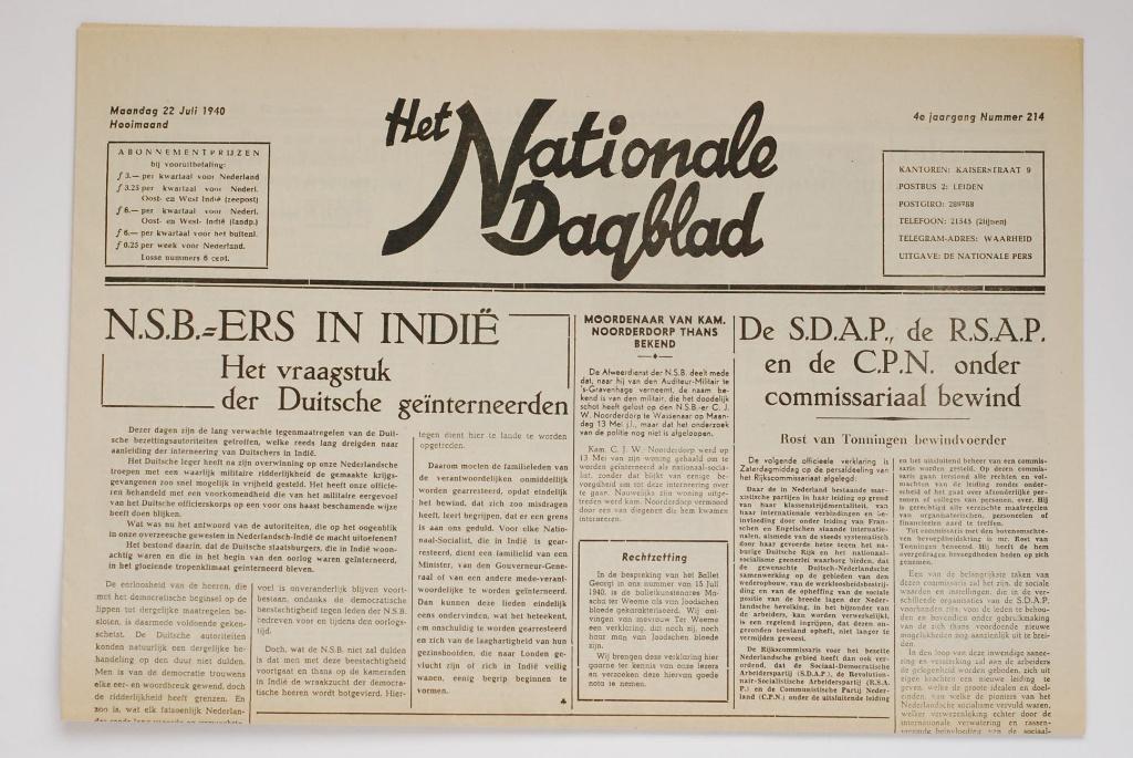 22 juli 1940 – Het Nationale Dagblad (Heruitgave 1994), Verzamelen, Militaria | Tweede Wereldoorlog, Overige soorten, Boek of Tijdschrift