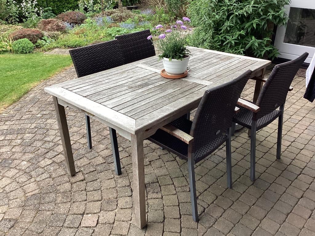 tuinstoelen, hardhouten tuintafel., Tuin en Terras, Tuinstoelen, Ophalen, Gebruikt, Teakhout, Stapelbaar