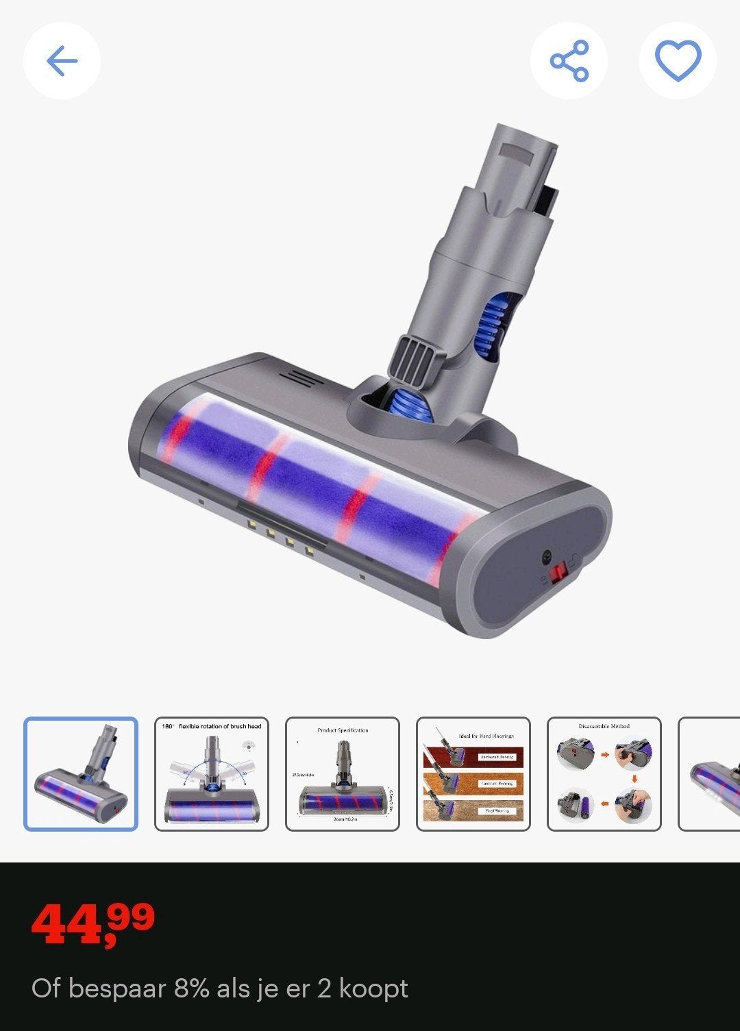 Zachte roller borstel/zuigmond met LED voor Dyson V6, Ophalen, Nieuw, Dyson, Geschikt voor harde vloeren