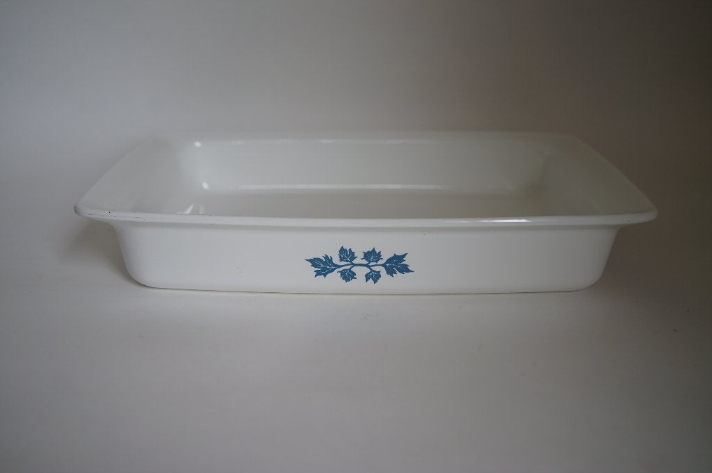 vintage rechthoek glaskeramiek pyroflam schaal wit blauw., Overige typen, Ophalen of Verzenden, Overige merken, Glas