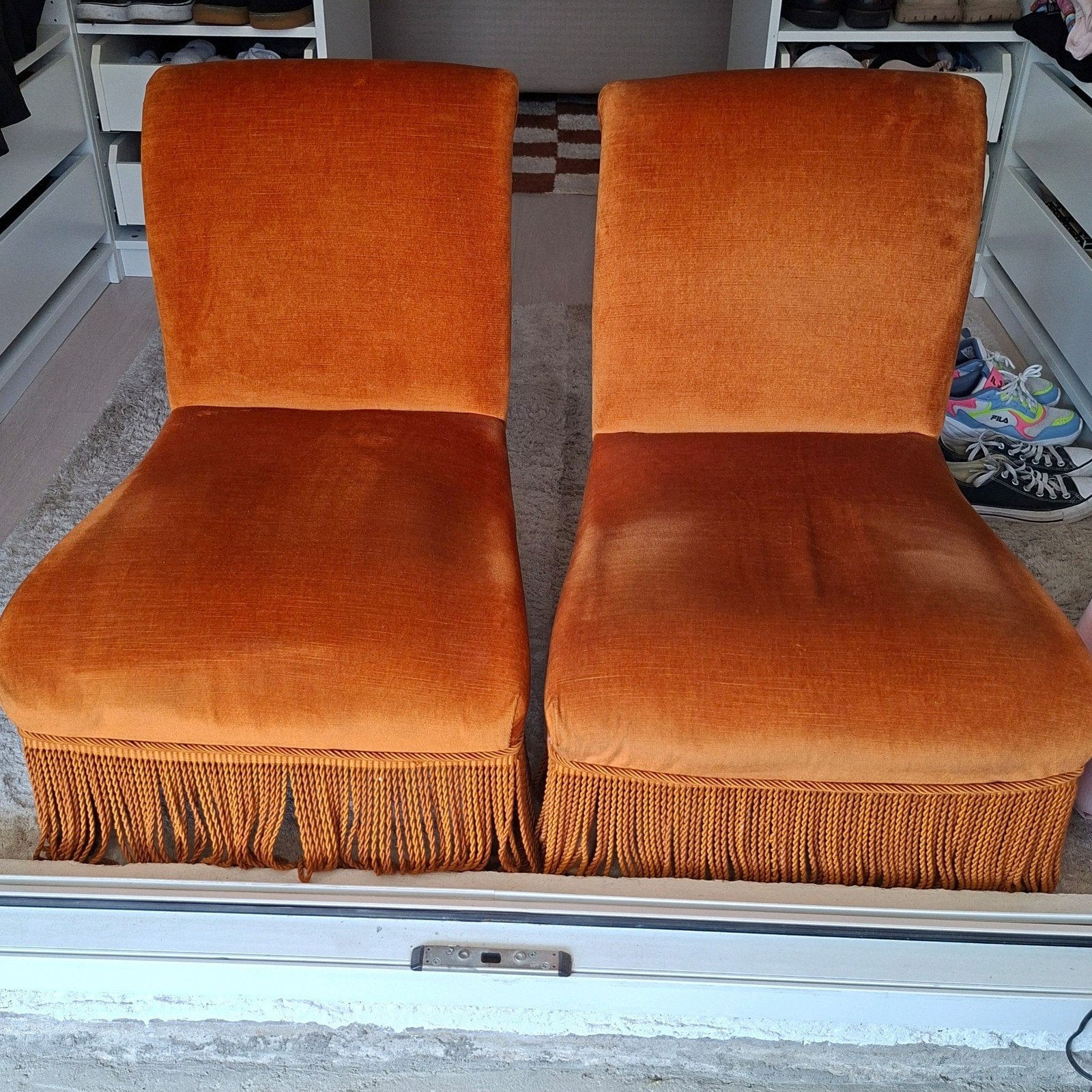 Napoleon ||| Fauteuiltjes Okergeel Oranje Goud, Gebruikt, Twee, Overige kleuren, Stof