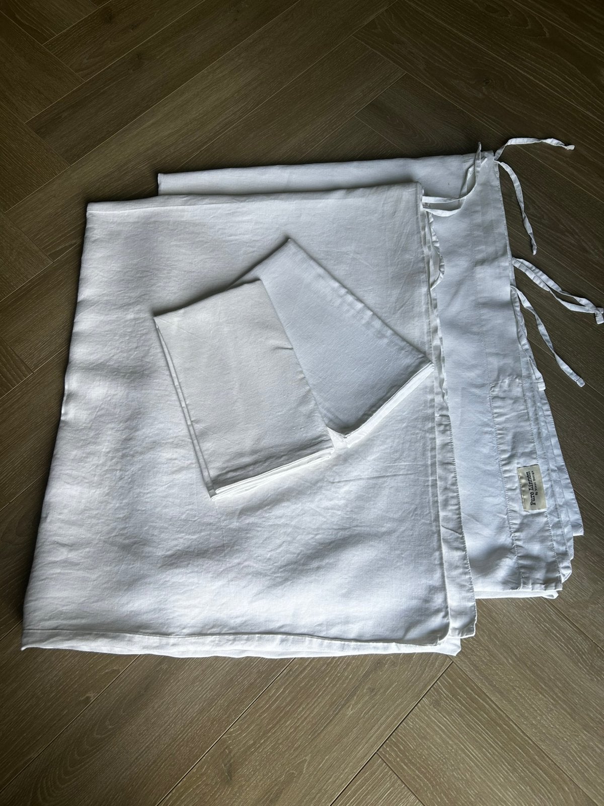 Set wit linnen dekbedhoezen 140x220 Pure Linnen+kussenslopen, Ophalen of Verzenden, Zo goed als nieuw, Wit, Tafelkleed of Tafelzeil