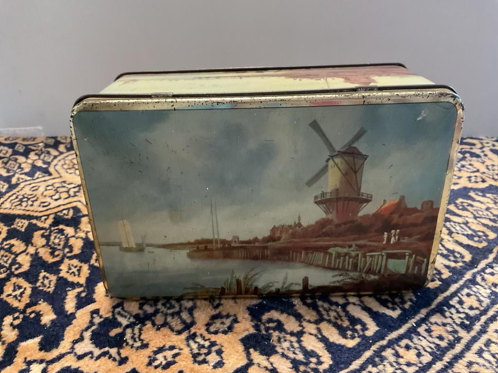 DE GRUYTER koektrommel, 17x10x7 cm, landschap, molen, Antiek en Kunst, Antiek | Koper en Brons, Ophalen of Verzenden
