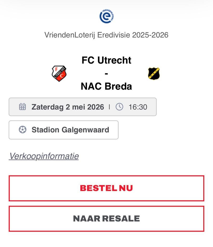 1x Fc utrecht - Nac bunnikside, Losse kaart, Eén persoon, Mei