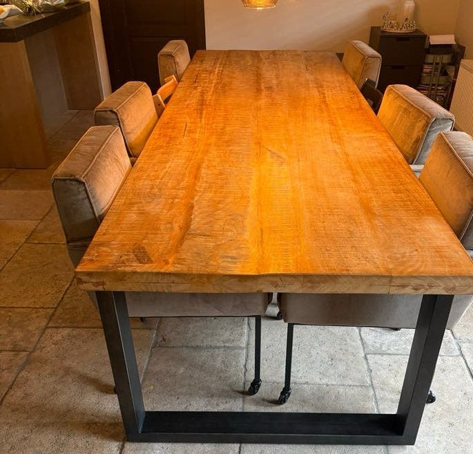 Grote Keukentafel 300 x 100 cm met metalen onderstel, Huis en Inrichting, Gebruikt, 100 tot 150 cm, 200 cm of meer, Ophalen of Verzenden