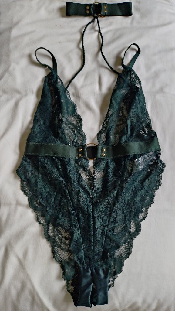 Hunkemoller Private Collection kanten Body met open kruis, Kleding | Dames, Ondergoed en Lingerie, Hunkemöller, Verzenden, Groen
