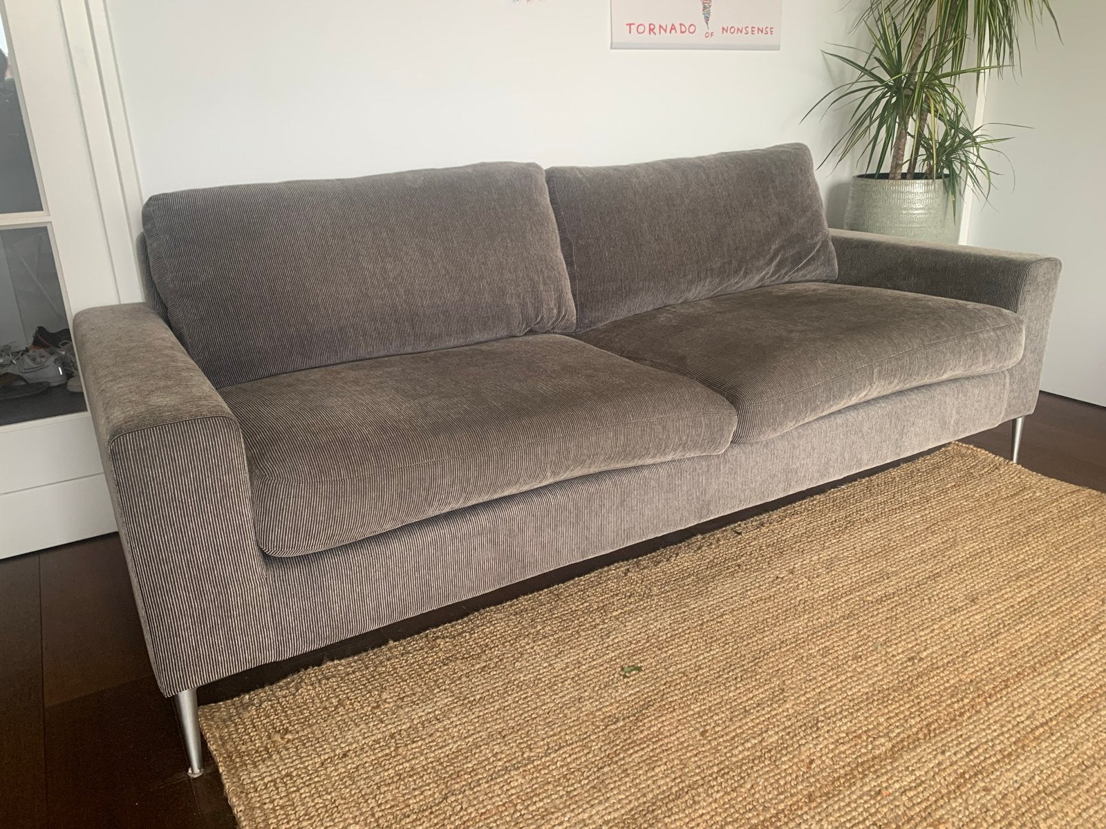 Comfortabele 2 á 3 zitsbank in ribstof, Huis en Inrichting, Banken | Bankstellen, Ophalen, Gebruikt, Tweepersoons, 75 tot 100 cm