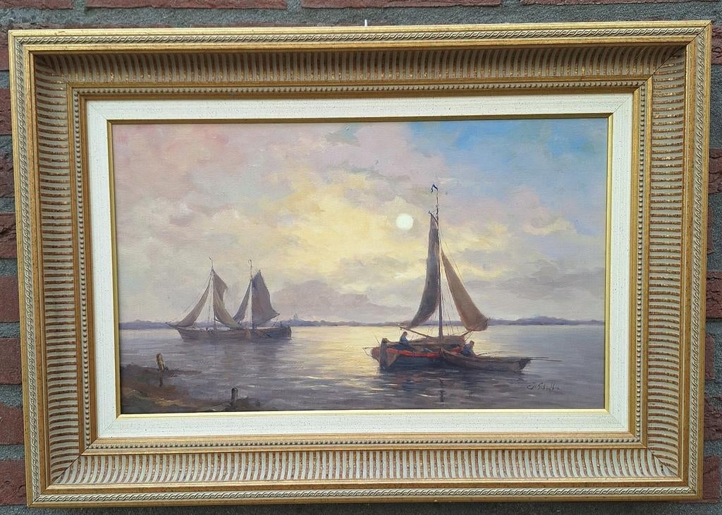 Jan Schaeffer, Zeilboten op de Plas., Antiek en Kunst, Ophalen of Verzenden