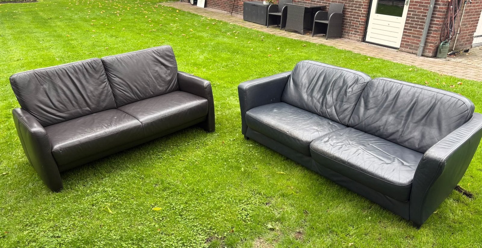 2 leren 2-zits bankstellen, Ophalen, Gebruikt, 150 tot 200 cm, Tweepersoons