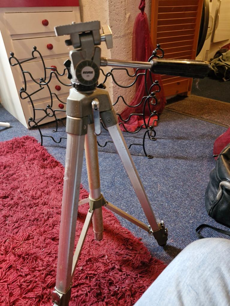 Vintage fotostatief en accessoires, Ophalen of Verzenden, Gebruikt, Driepoot, Met balhoofd