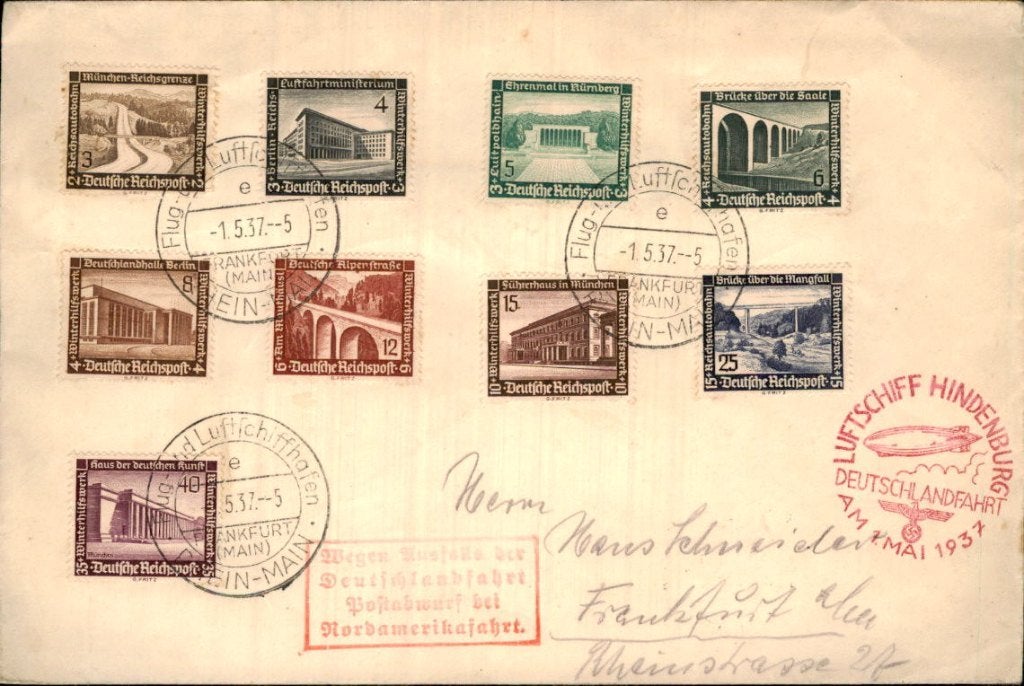 Derde Rijk - Serie - Stempel Zeppelin Hindenburg  - 1937, Verzenden, Envelop