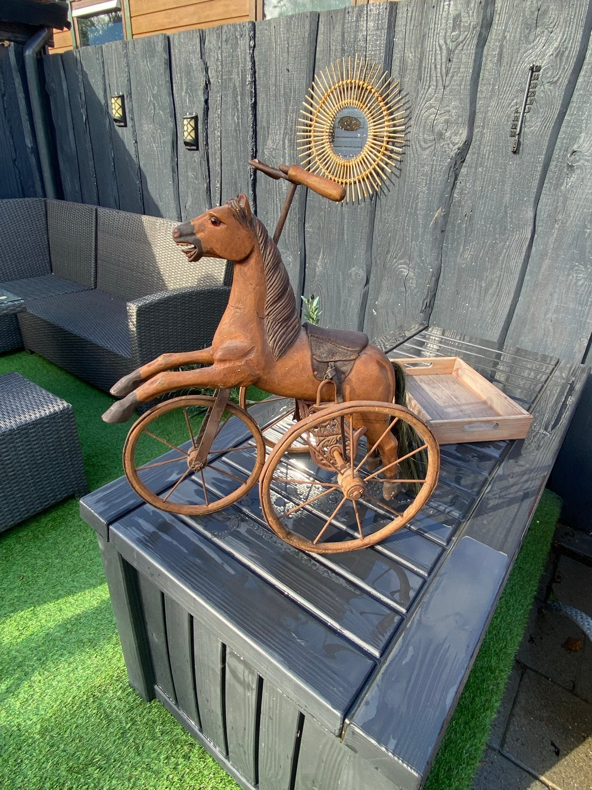 Antiek houten paard op wielen - Decoratief, Ophalen