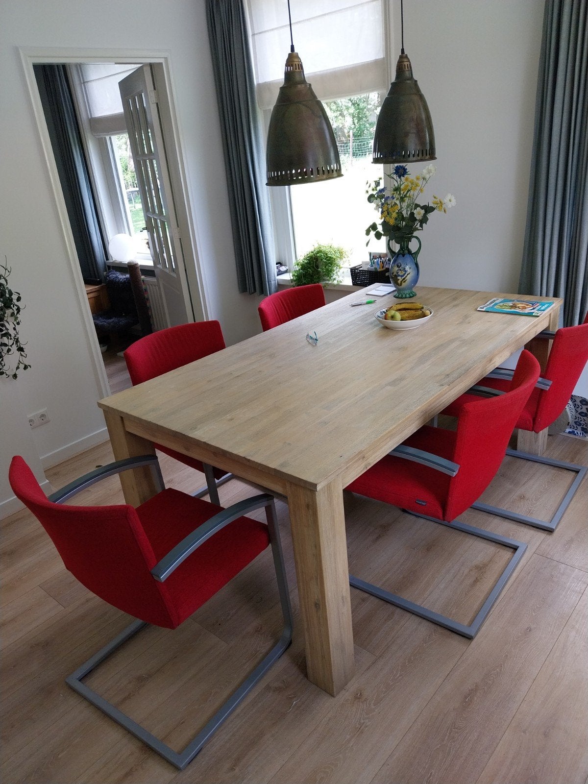 Wiesner Hager stoelen - Rood, stof en metaal, Gebruikt, Ophalen of Verzenden, Stof, Modern