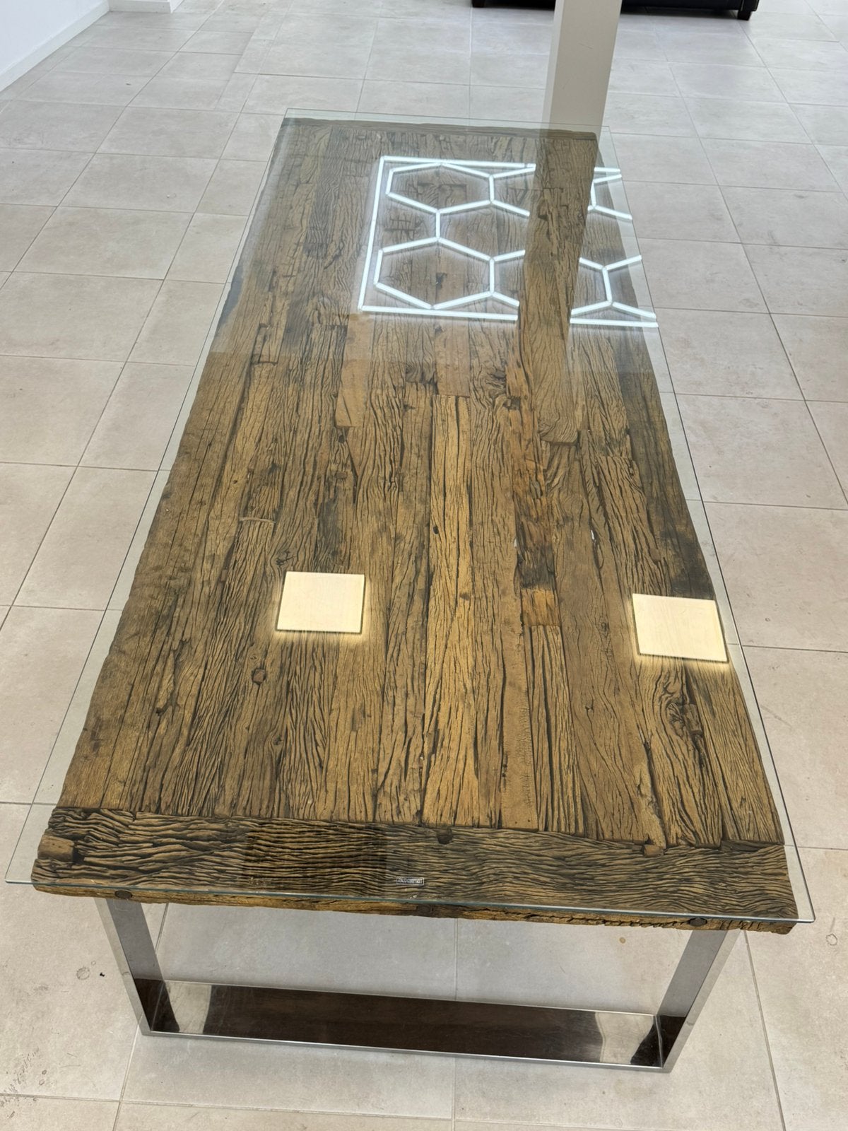 Grote vergadertafel/eettafel met glazen blad, Ophalen, 100 tot 150 cm, 200 cm of meer, Zo goed als nieuw