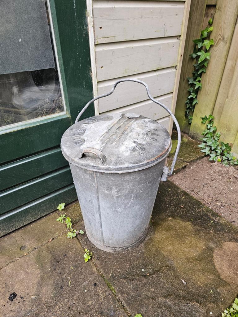 Originele vintage zinken prullenbak - Dubbeldam, Ophalen
