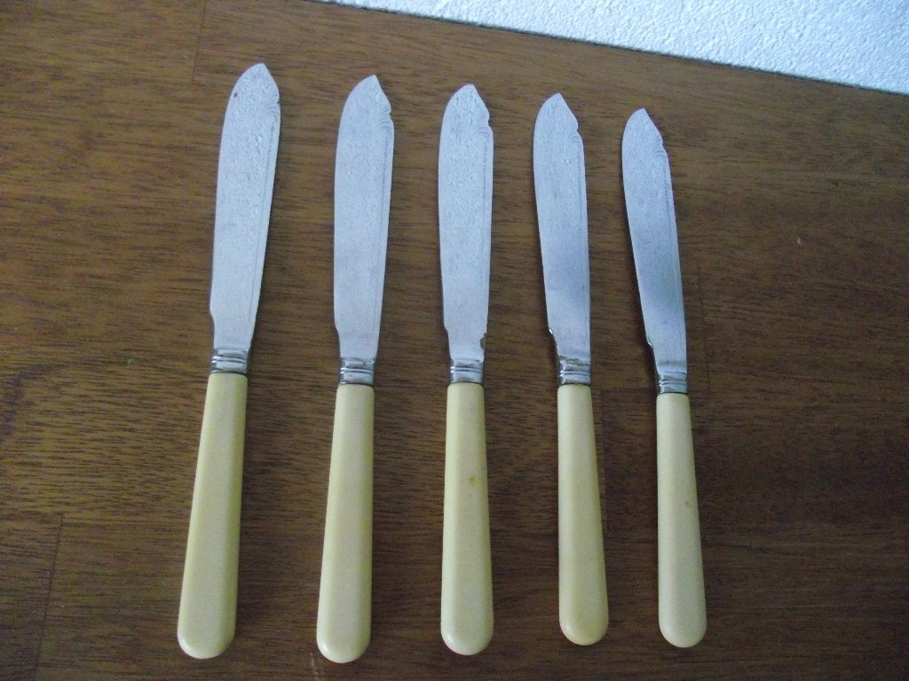 5 vintage Art deco vismes 20 cm Chrome Sheffield England p s, Antiek en Kunst, Antiek | Bestek, Ophalen of Verzenden