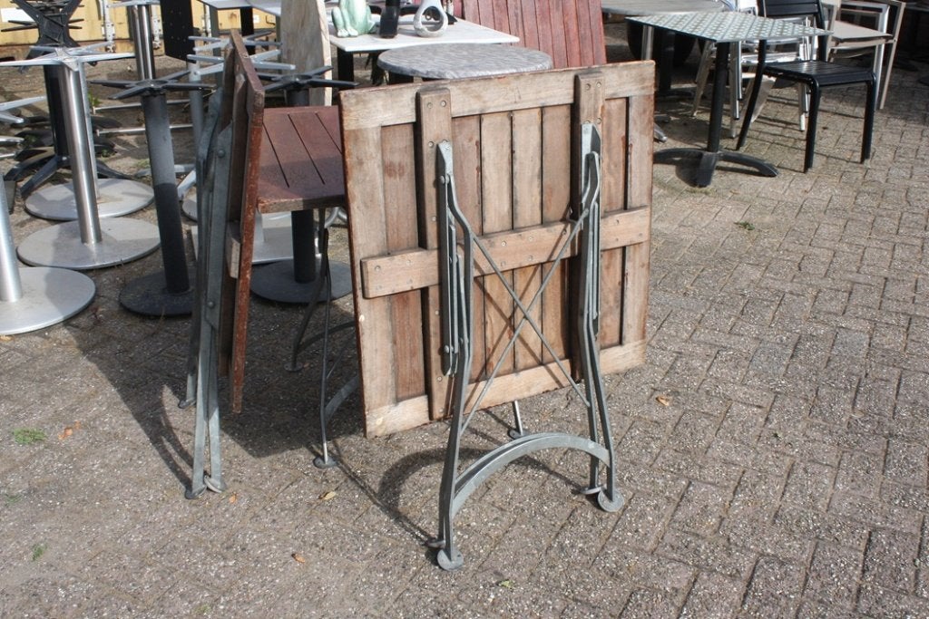 6x terrastafel klaptafel tuintafel metaal teakhout horeca, Ophalen, Gebruikt