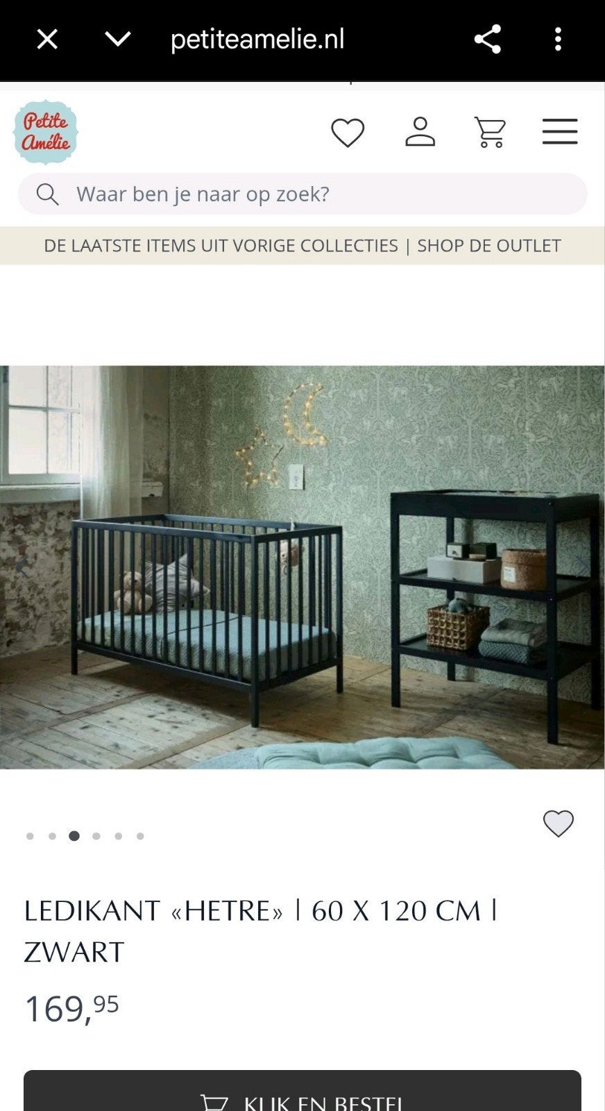 Zo goed als nieuw ledikant Petite Amelie HETRE zwart, Ophalen, Zo goed als nieuw, Ledikant