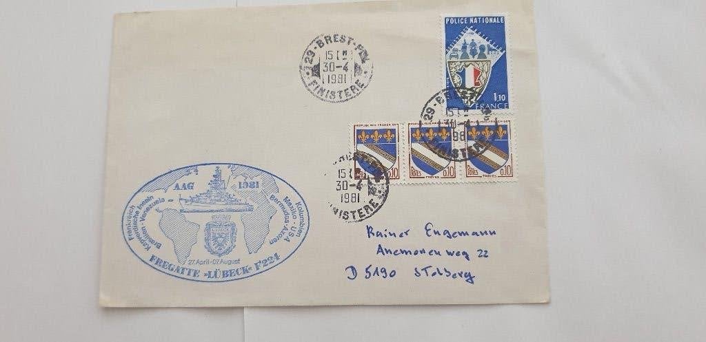 5868 frankrijk police nationale stempel fregatte lubeck f224, Verzenden