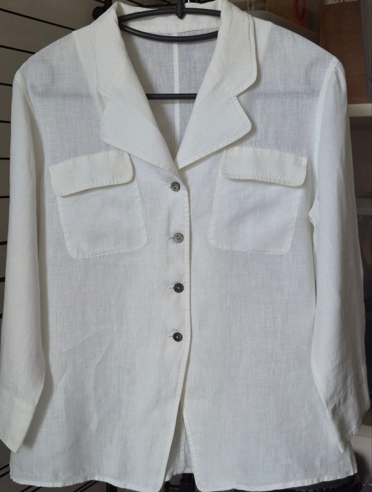 Charmant, helder wit, getailleerd linnen blouse/jasje. Mt. S, Ophalen of Verzenden, Zo goed als nieuw, Maat 36 (S), Wit