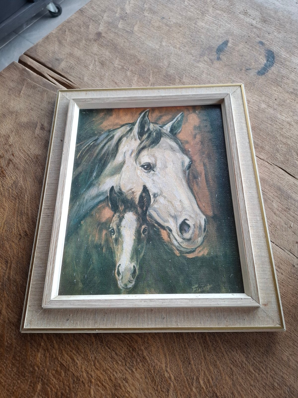 Faust: Schilderij van paard en veulen, 37 x 30 cm, Ophalen of Verzenden, Dieren