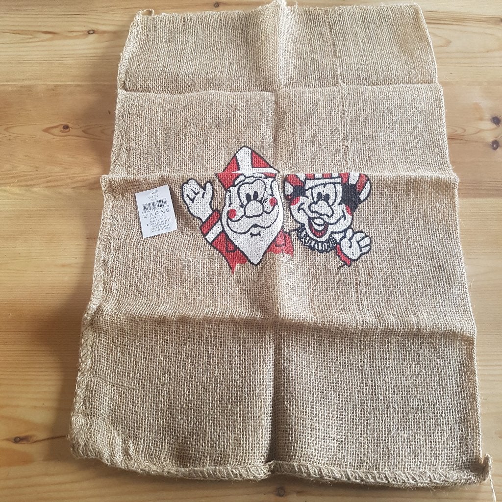 2 grote jutezakken met afbeelding Sint/zwarte Piet NIEUW, Ophalen of Verzenden, Nieuw