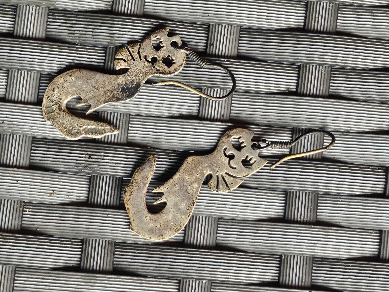 Vintage Zilveren Poezen Oorbellen - Zoldervondst, Ophalen of Verzenden, Zilver, Zilver, Hangers