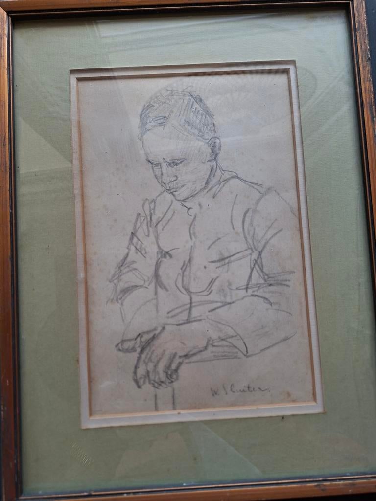 Ingelijste tekening gesigneerd Willy Sluiter, Ophalen of Verzenden