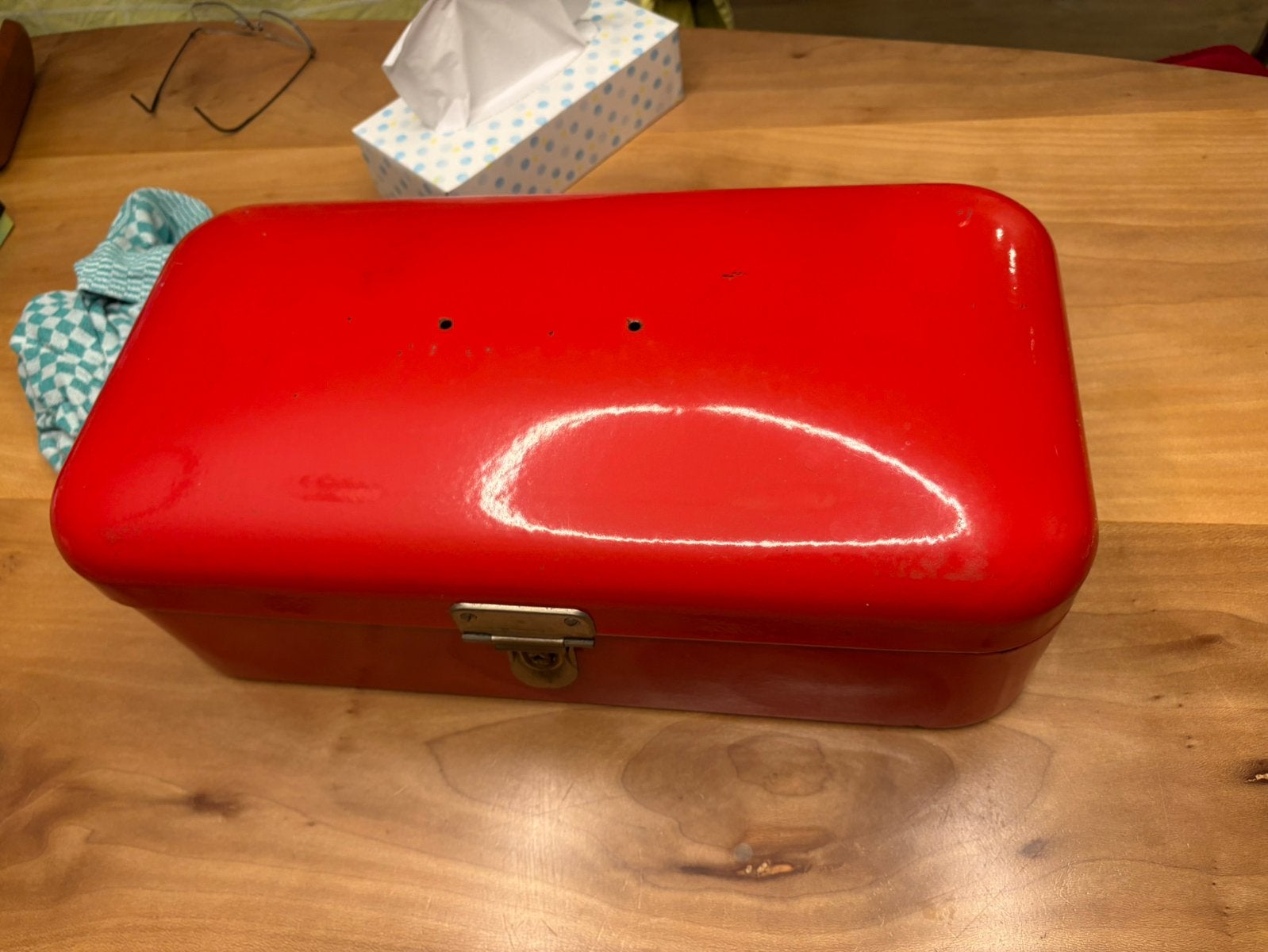 Vintage brood bak. Emaille. Rood., Ophalen of Verzenden, Huis en Inrichting