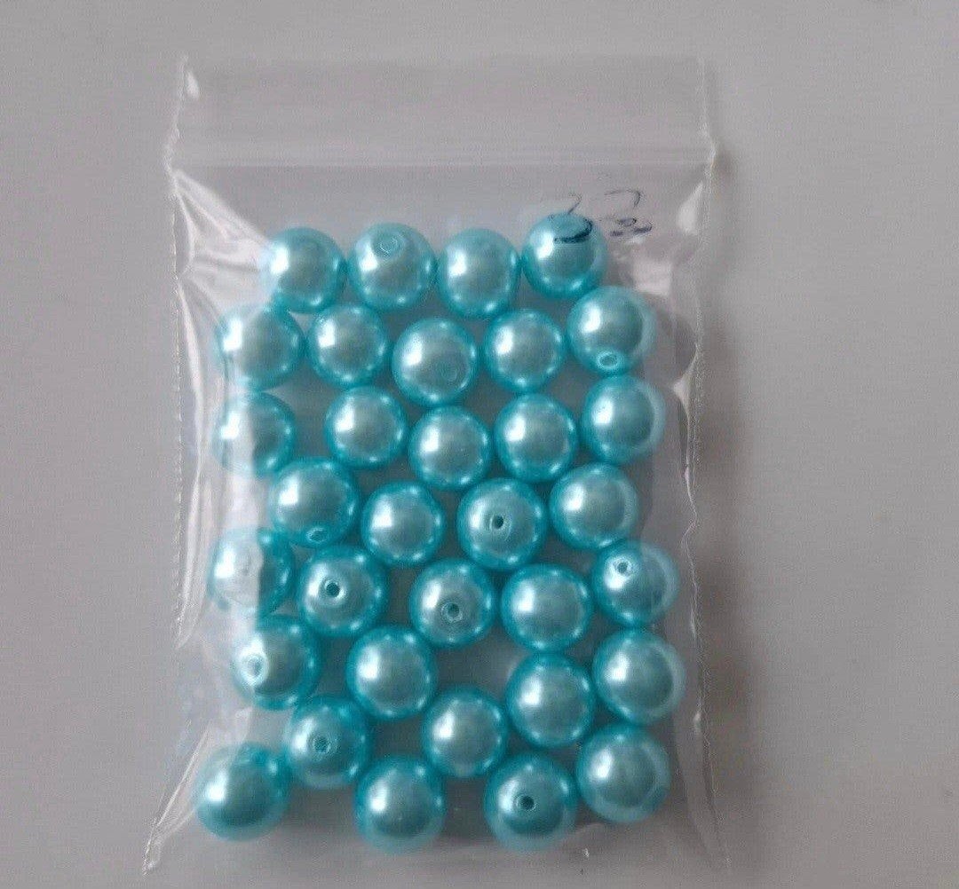 32 stuks 8 mm glaskralen blauw lichtblauw kralen partij, Kraal, -, -, Nieuw