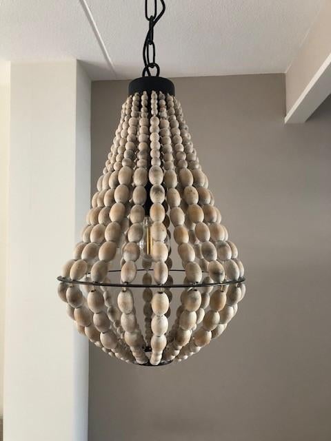 hanglampen woonkamer, Huis en Inrichting, Lampen | Hanglampen, Ophalen, Zo goed als nieuw, Hout, Minder dan 50 cm