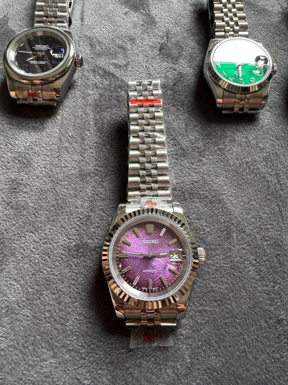 Nieuw horloge! NH35 automatic movement, paarse wijzerplaat., Overige merken, Staal, Staal, Polshorloge
