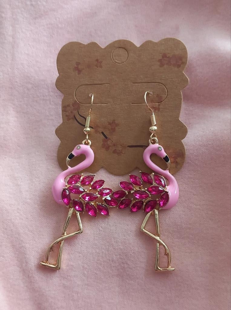 Leuke flamingo bling oorbellen, Overige materialen, Hangers, Nieuw, Ophalen of Verzenden