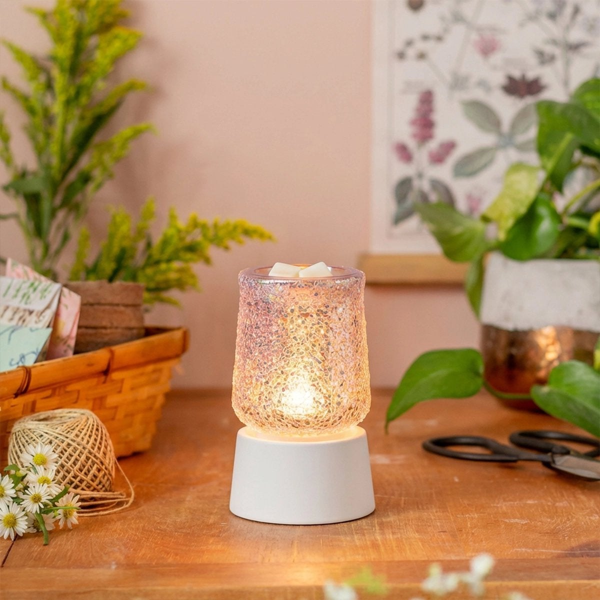 Glittered in pink staand of mini warmer, Ophalen of Verzenden, Nieuw, Glas