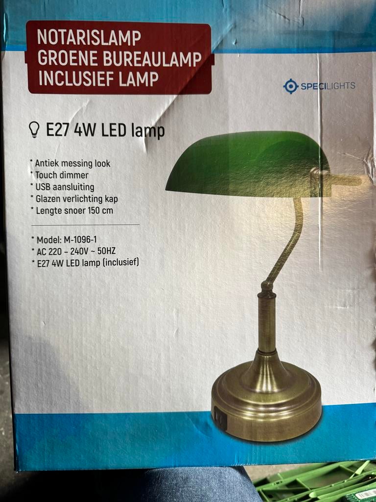 Notarislamp groene bureaulamp inclusief lamp, Huis en Inrichting, Lampen | Tafellampen, Ophalen of Verzenden, Nieuw, Glas