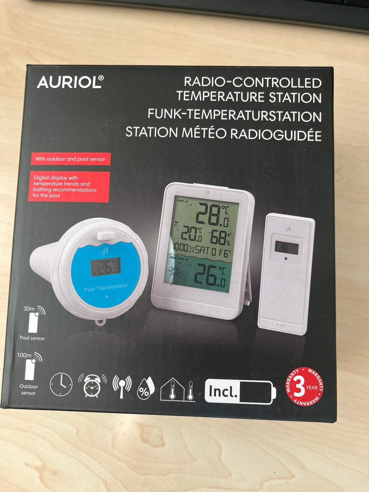 Auriol Radio-gestuurd Weerstation met Zwembadsensor, Audio, Tv en Foto, Weerstations en Barometers, Ophalen of Verzenden, Nieuw
