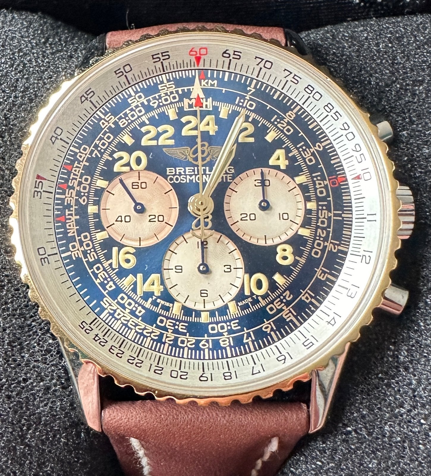 Breitling Navitimer Cosmonaute Chronograaf, Ophalen, Leer, Staal, Breitling