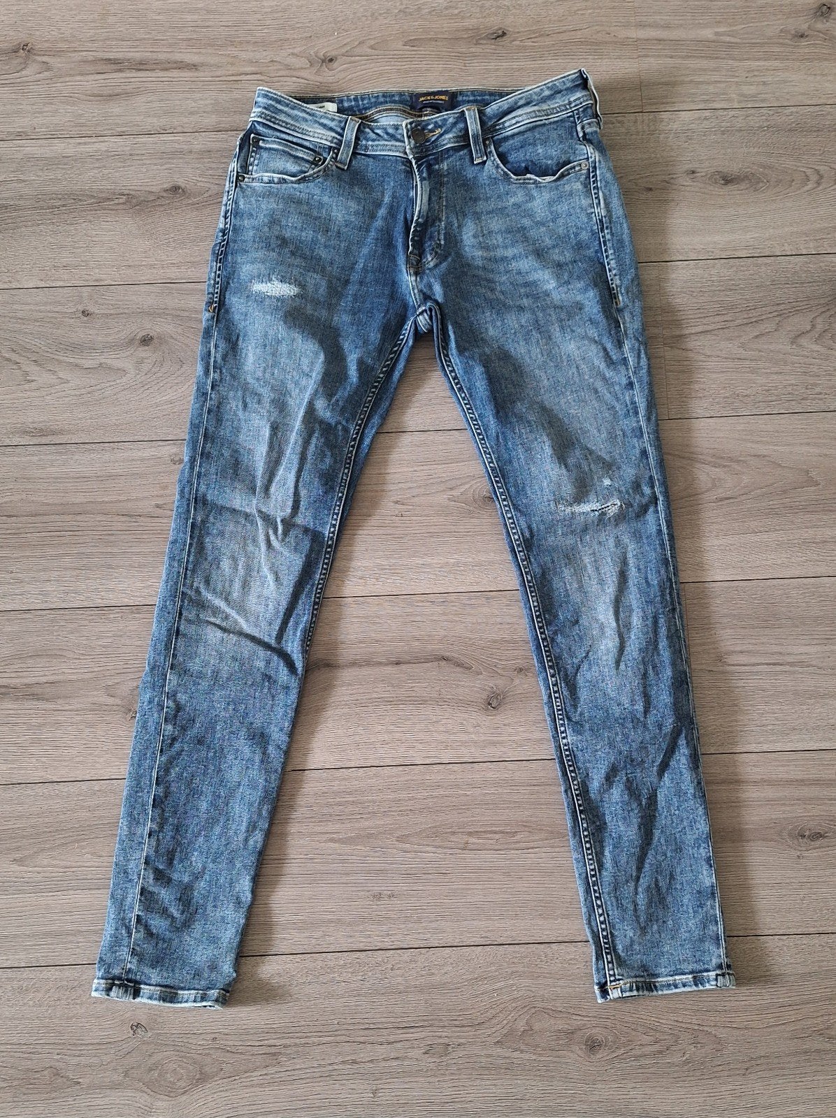 Jack & Jones Skinny Liam jeans W32/L34 blauw, Blauw, W32 (confectie 46) of kleiner, Ophalen of Verzenden, Zo goed als nieuw