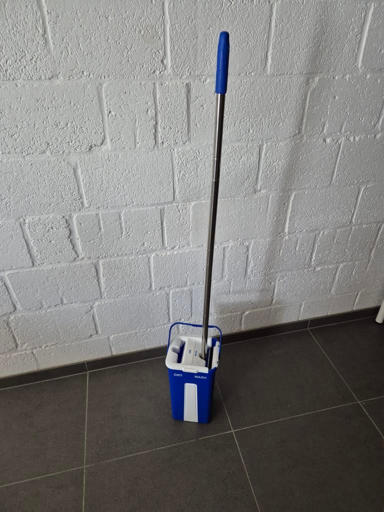 Mop en emmer set - Blauw en wit, Ophalen of Verzenden, Mop of Dweil