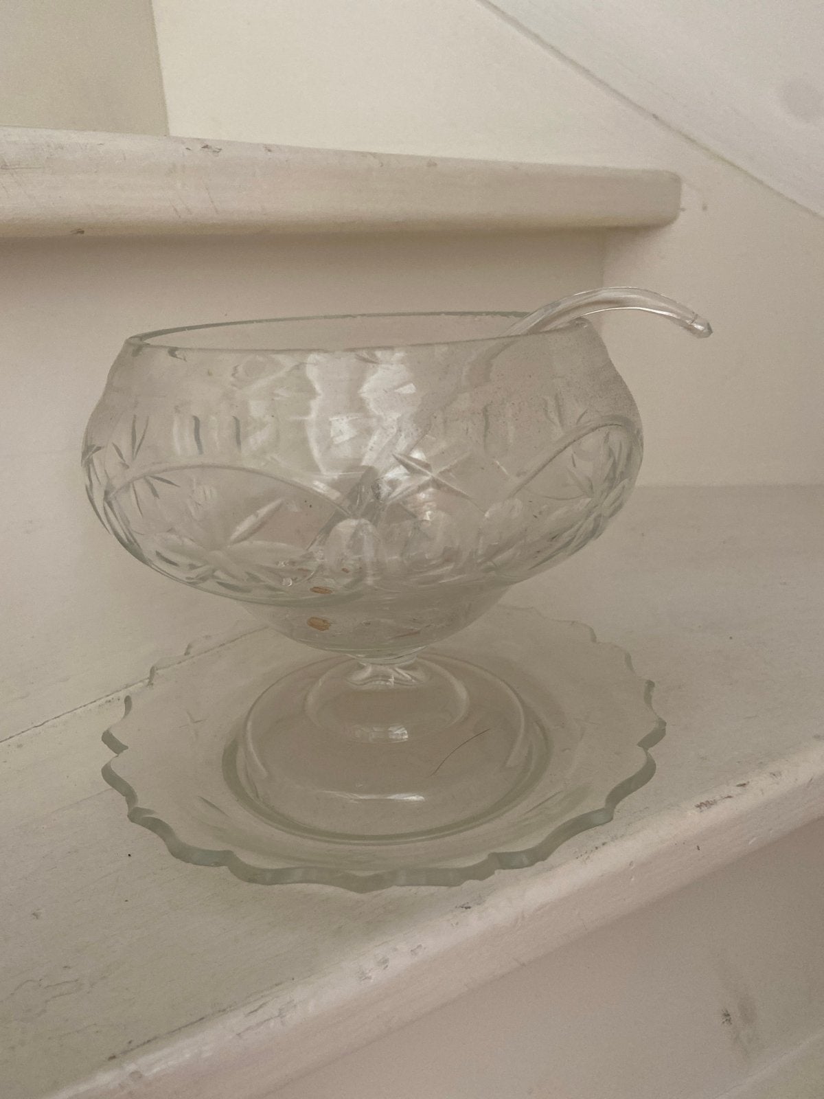 Vintage Glazen Punch Bowl met Lepel en Onderzetter, Antiek en Kunst, Ophalen