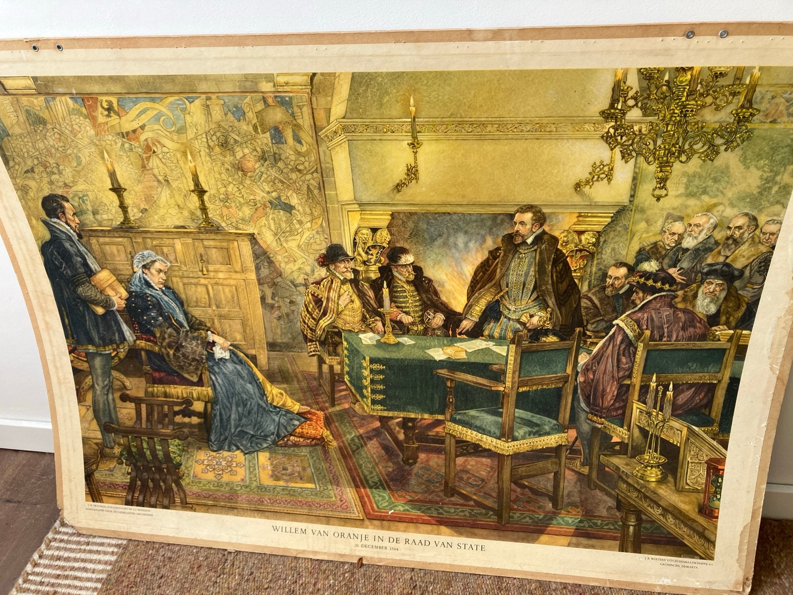 Antieke Schoolplaat: Willem van Oranje in de Raad van State, Antiek en Kunst, Antiek | Schoolplaten, Ophalen, Geschiedenis