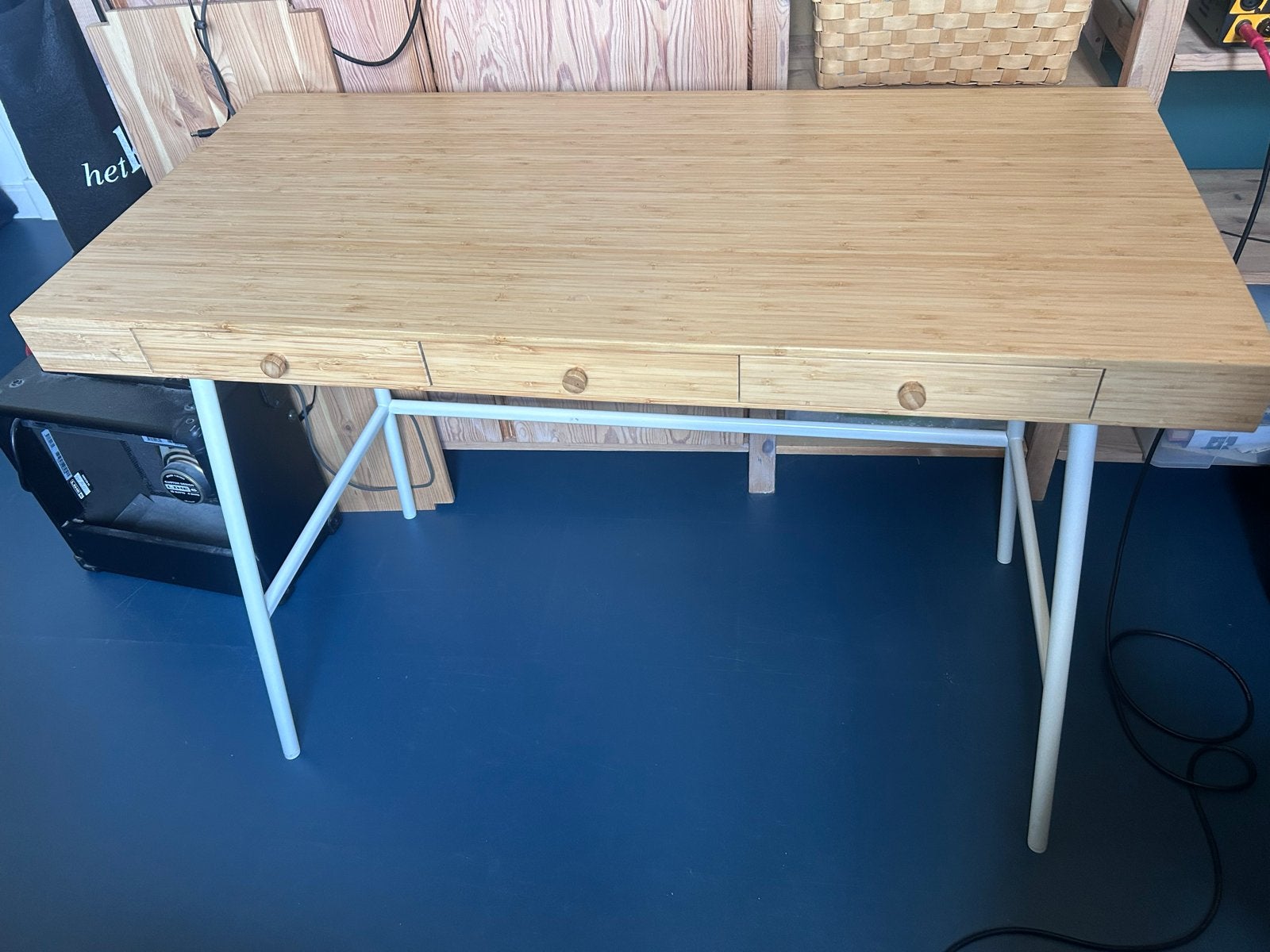 Stijlvol bamboe bureau met lades - ikea Lillasen, Ophalen, Gebruikt, Bruin, Overige merken