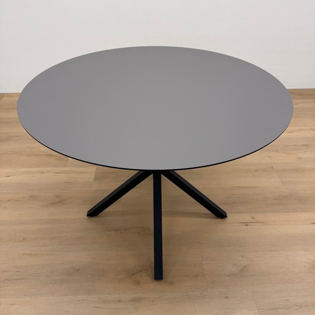 Ronde eettafel HPL antraciet 110cm - Direct Leverbaar, Rond, Ophalen of Verzenden, Zo goed als nieuw, Info@betaalbaar-design.nl