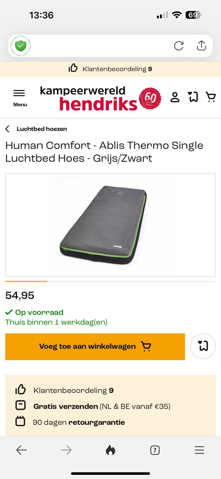 Self inflatable matjes met bamboe hoeshuman comfort, Caravans en Kamperen, Ophalen of Verzenden, Zo goed als nieuw