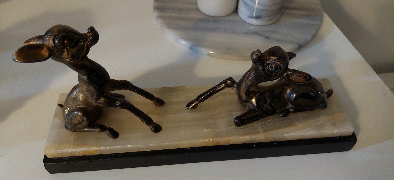 Vintage marmer en messing bambi beeldjes, Ophalen of Verzenden