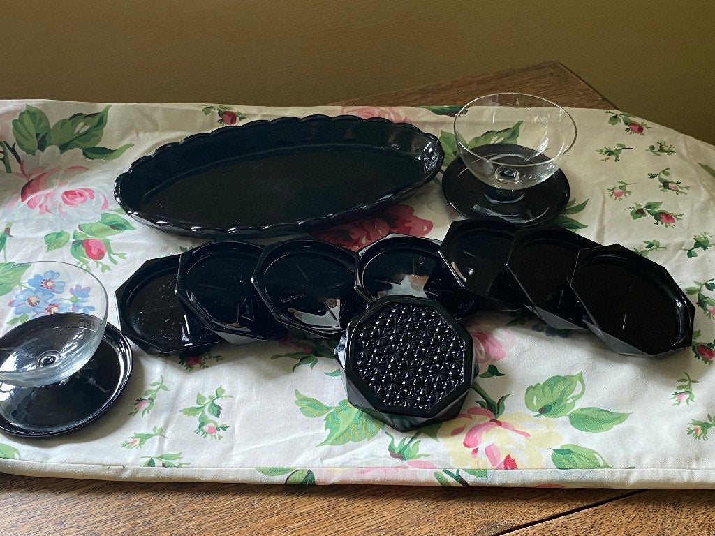 Vintage zwart glas & schaaltje Kristalunie en Copier, Ophalen of Verzenden