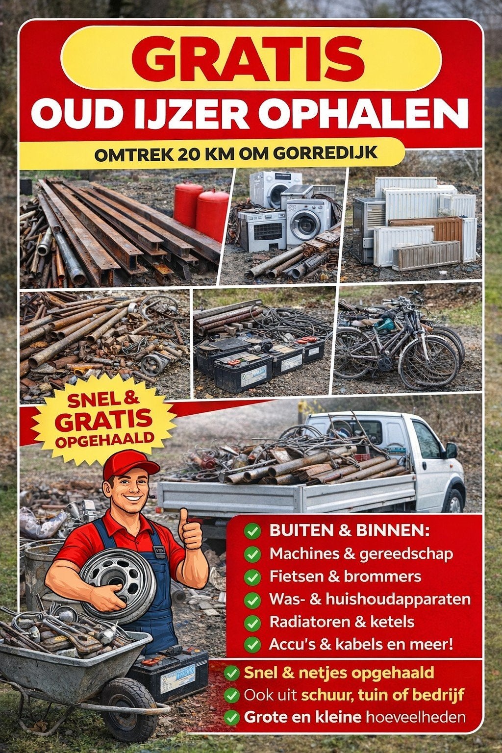 Gratis oud ijzer ophalen - Snel & netjes!, Doe-het-zelf en Verbouw, Ophalen, Nieuw, Overige metalen