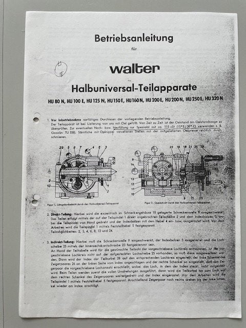 Betriebsanleitung für Walter Halbuniversal-Teilapparate , Ophalen of Verzenden, Gelezen